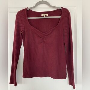 Madewell Ribbed V-Neck Long Sleeve Top - Wine